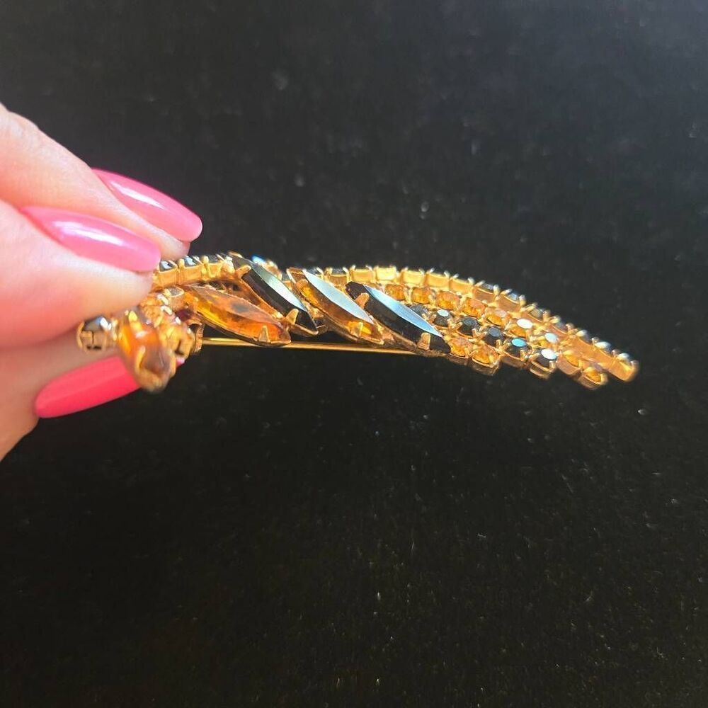 Vintage Rhinestone Brooch Pin & Earrings Set Black and Orange - Picture 8 of 9